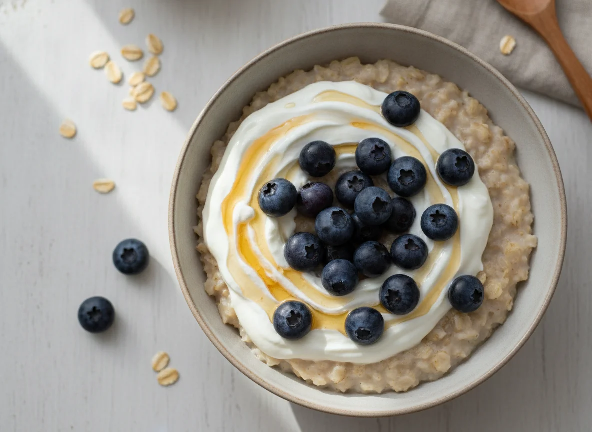 Blueberry Porridge with Greek Yogurt photo