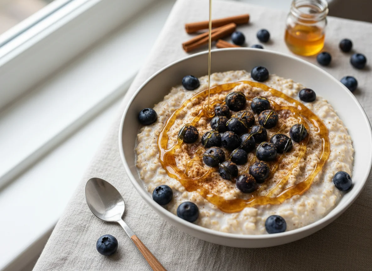 Blueberry Porridge with Honey and Cinnamon photo