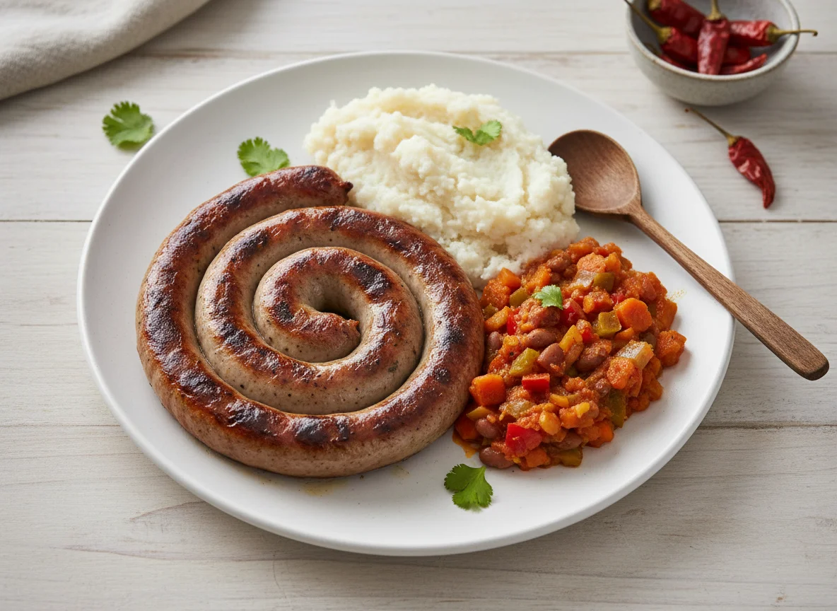 Boerewors, Pap and Chakalaka photo