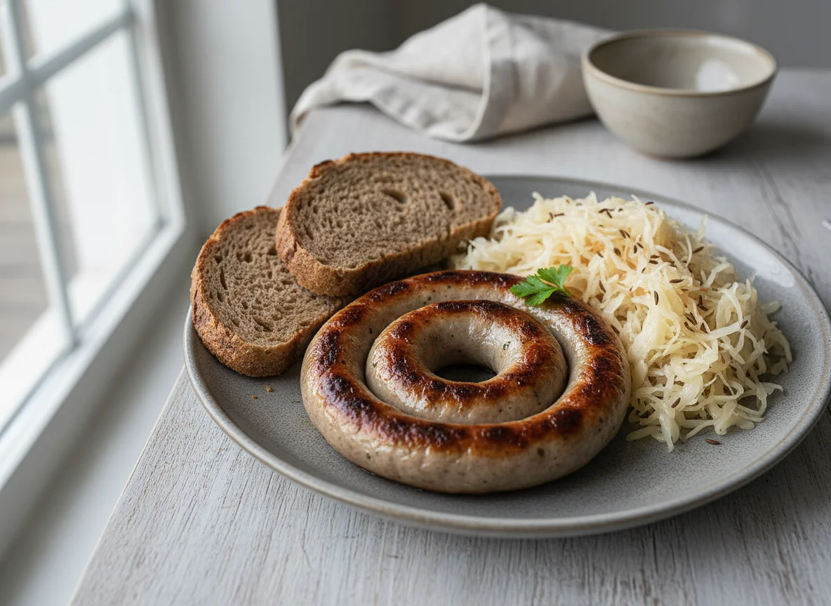 Boerewors, Sauerkraut and Bread photo