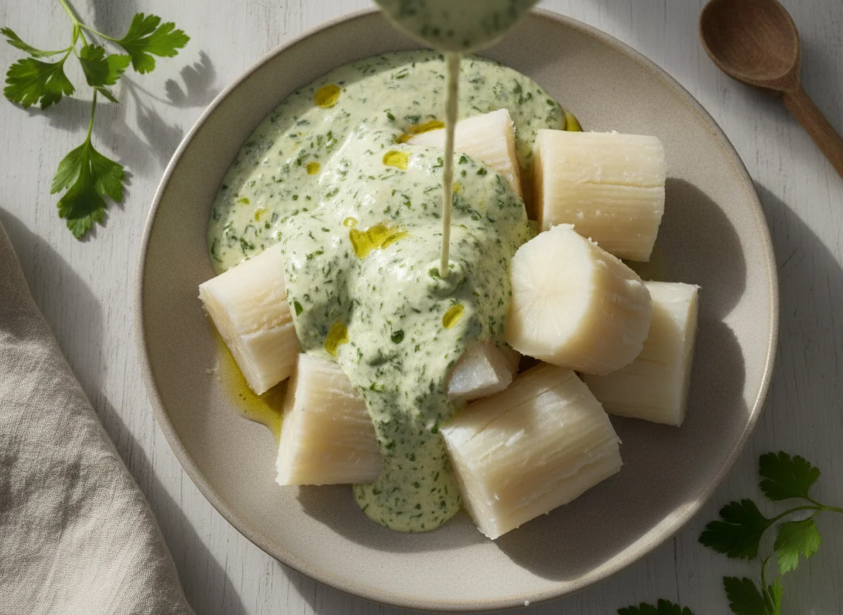 Boiled Cassava with Creamy Herb Sauce photo
