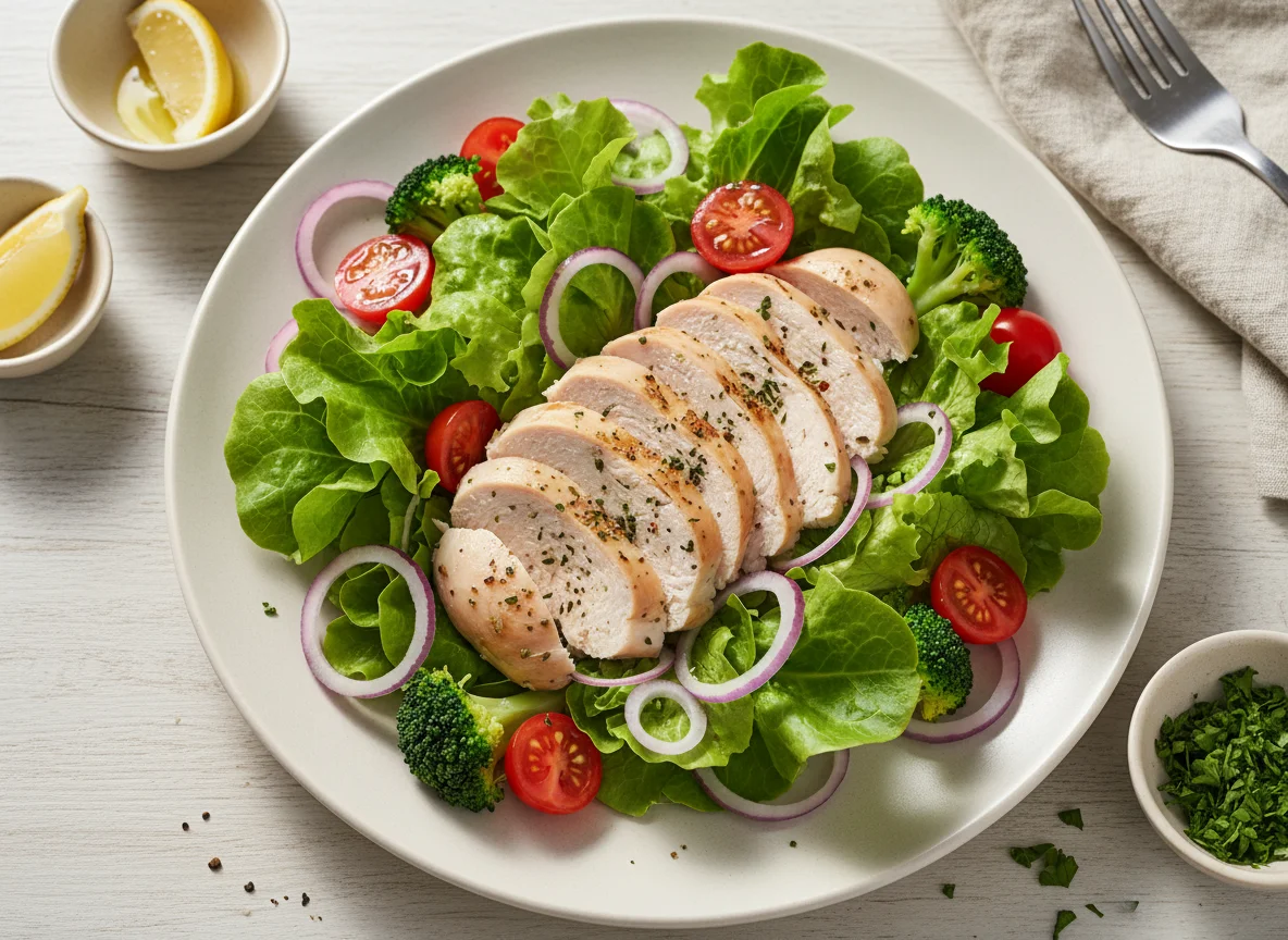 Boiled Chicken Breast with Salad photo