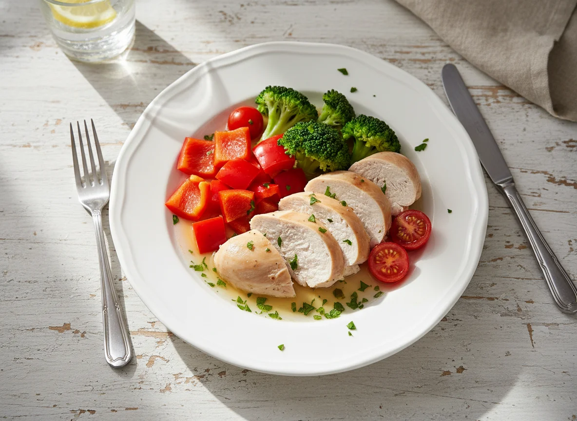 Boiled Chicken Breast with Vegetables photo