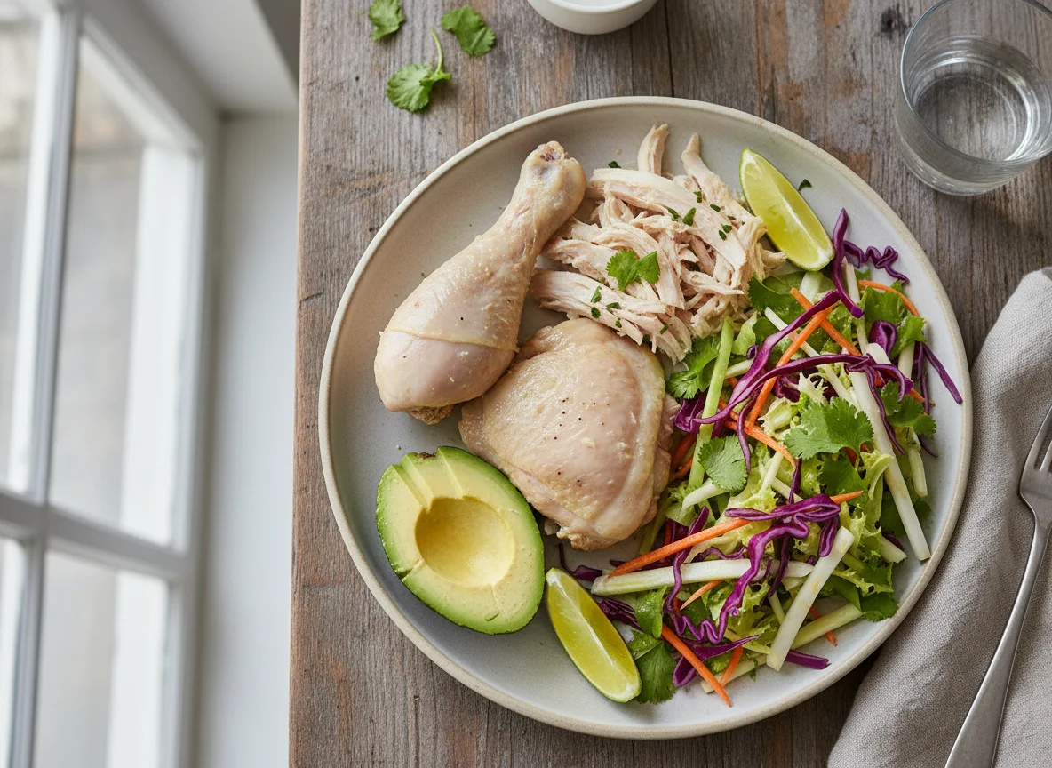 Boiled Chicken with Avocado and Cabbage Salad photo