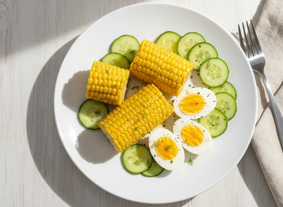 Boiled Corn, Eggs and Cucumber Salad photo