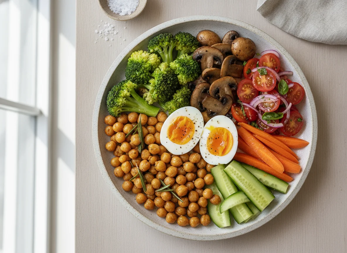 Boiled Egg and Vegetable Platter with Roasted Chickpeas photo
