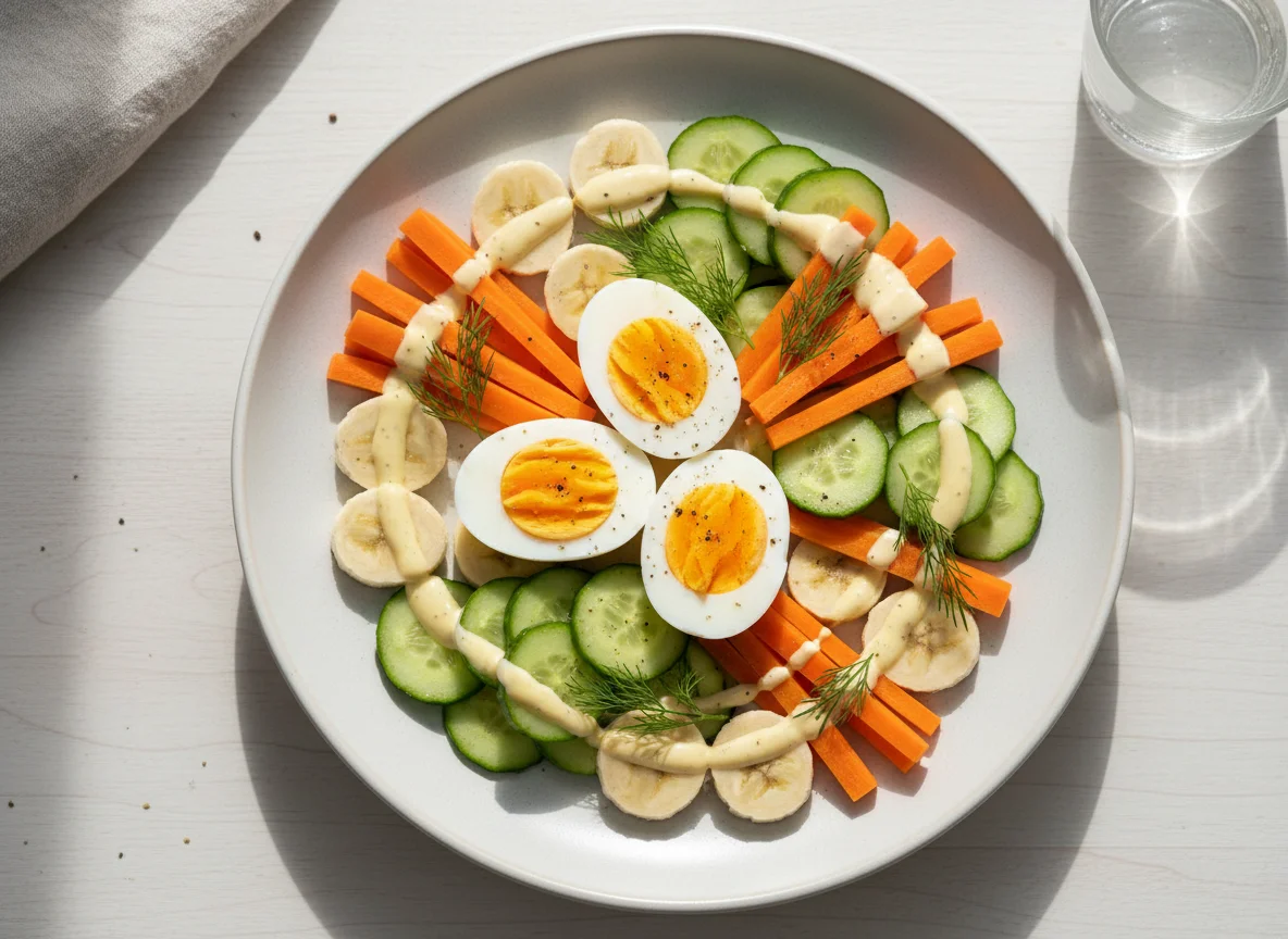 Boiled Egg and Vegetable Salad with Dressing photo