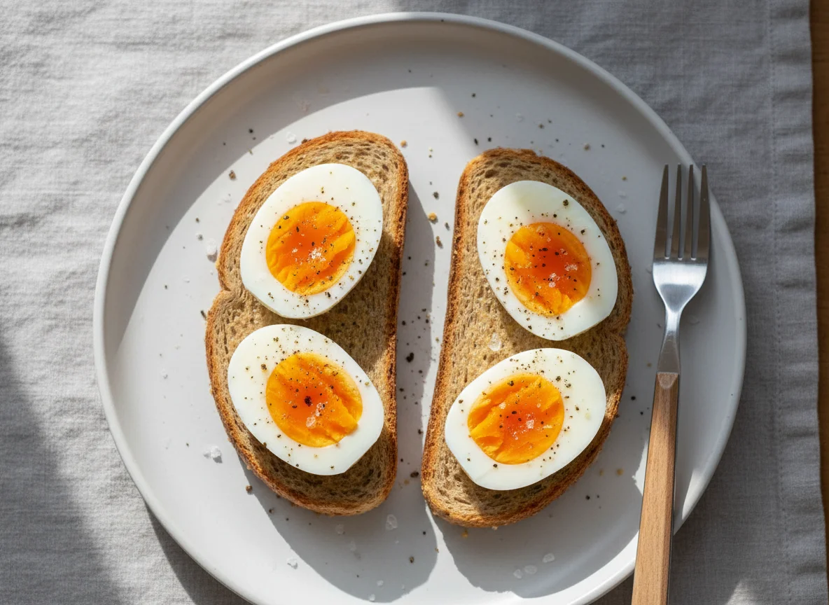 Boiled egg on toast photo