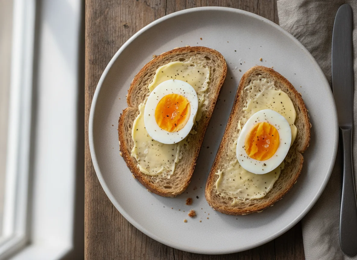 Boiled egg on wholemeal toast photo