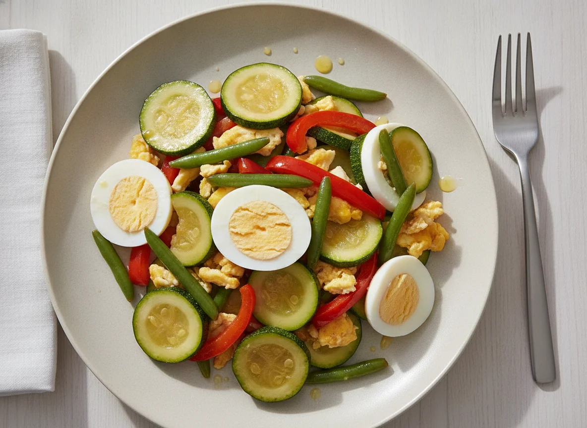 Boiled egg whites with stir-fried vegetables photo