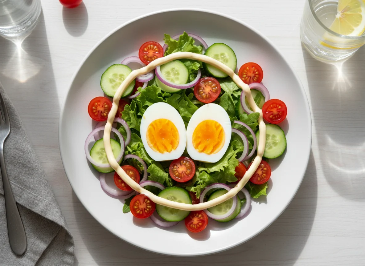 Boiled Egg with Salad and Mayonnaise photo