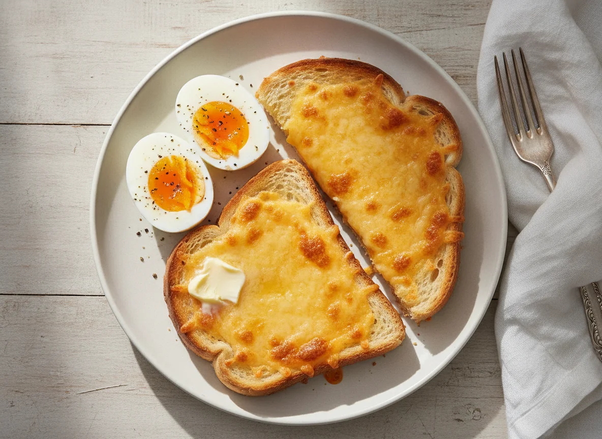 Boiled eggs and cheese toast photo
