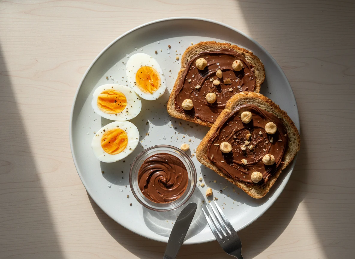 Boiled Eggs and Chocolate Spread Toast photo