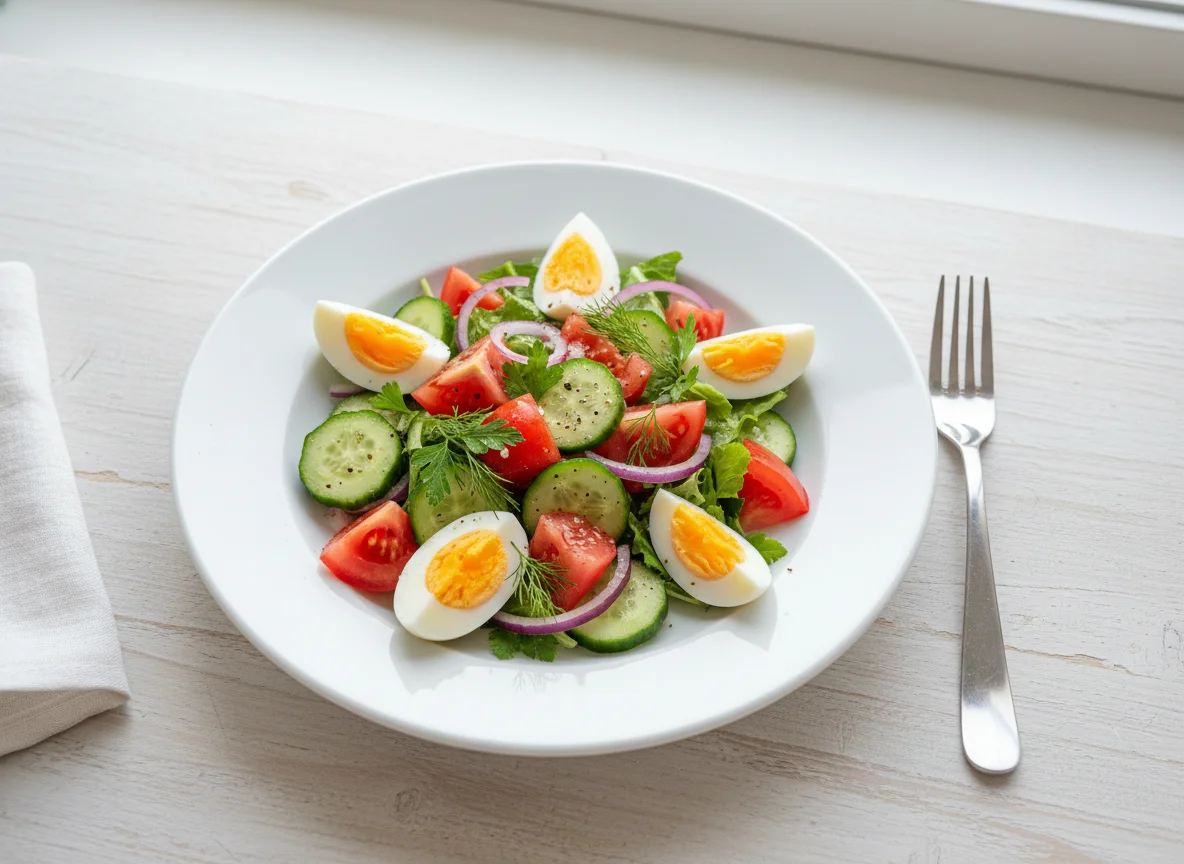 Boiled Eggs and Vegetable Salad photo