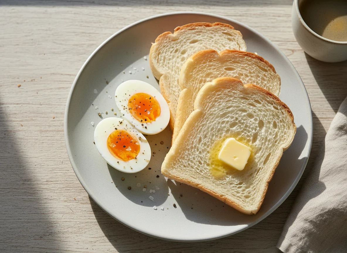 Boiled Eggs and White Bread photo