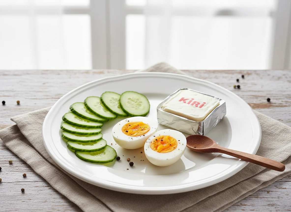 Boiled Eggs, Cucumber, and Kiri Cheese photo