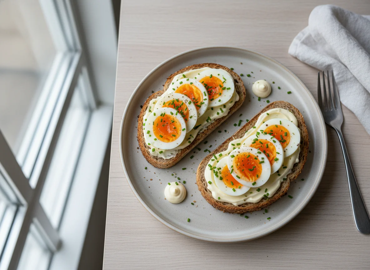 Boiled Eggs on Brown Toast photo