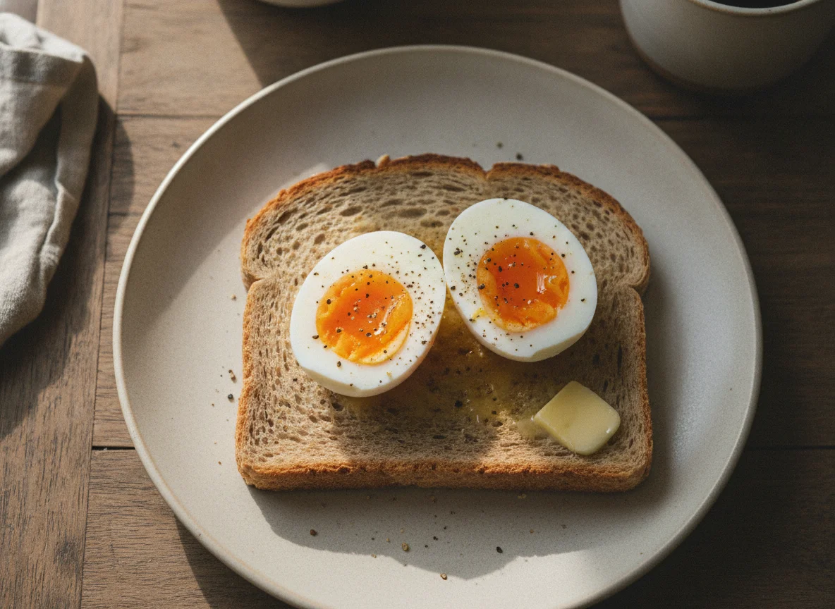 Boiled eggs on wholemeal toast photo