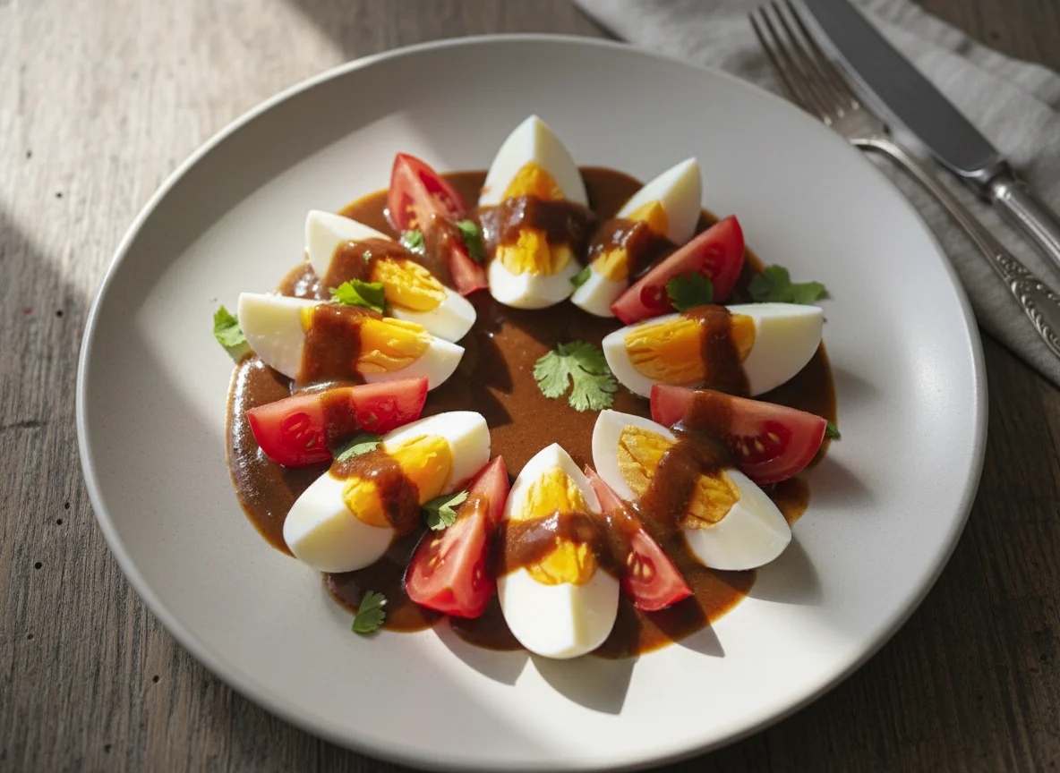 Boiled Eggs, Tomatoes and Sauce photo