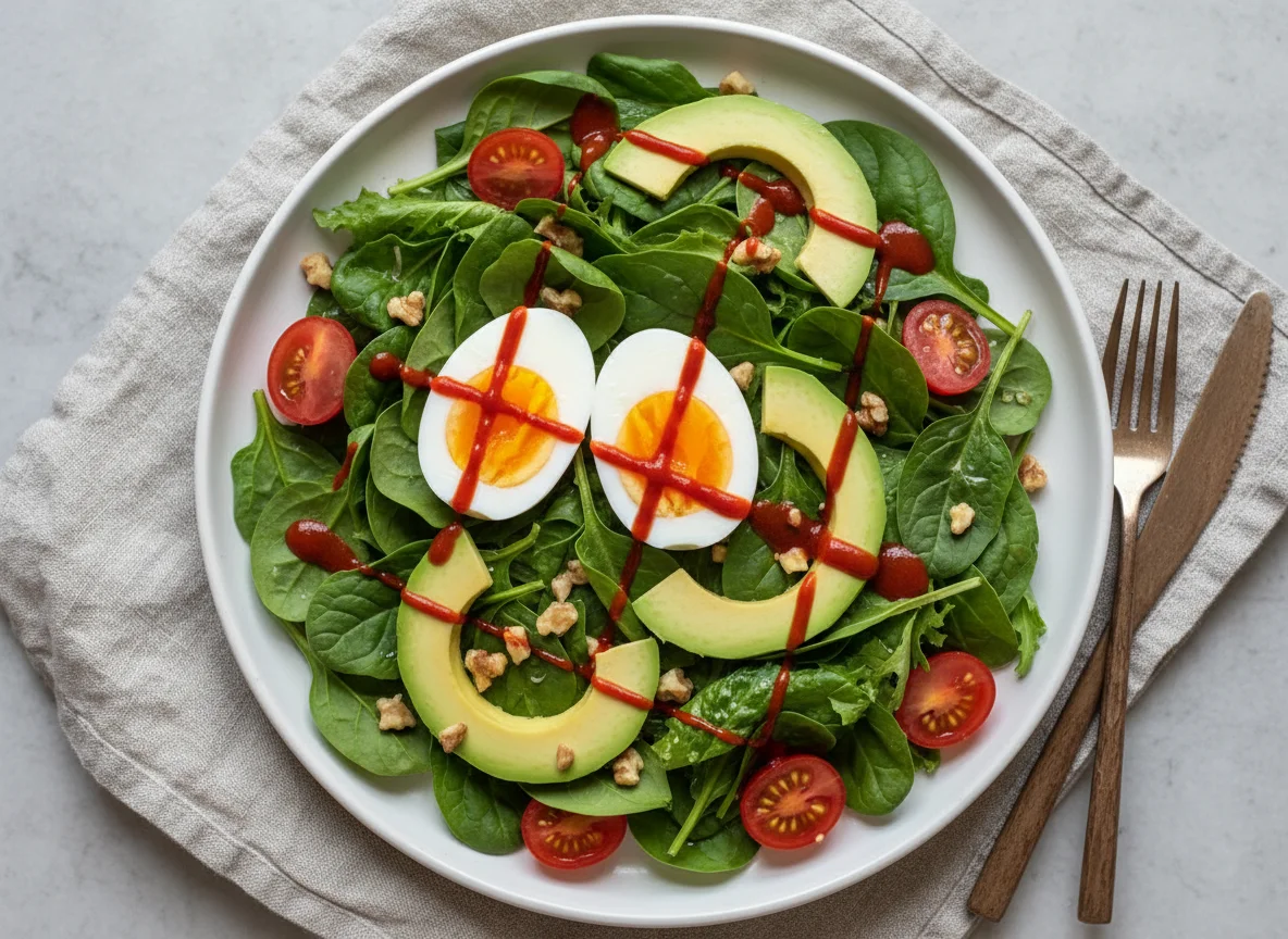 Boiled Eggs with Avocado and Mixed Green Salad photo