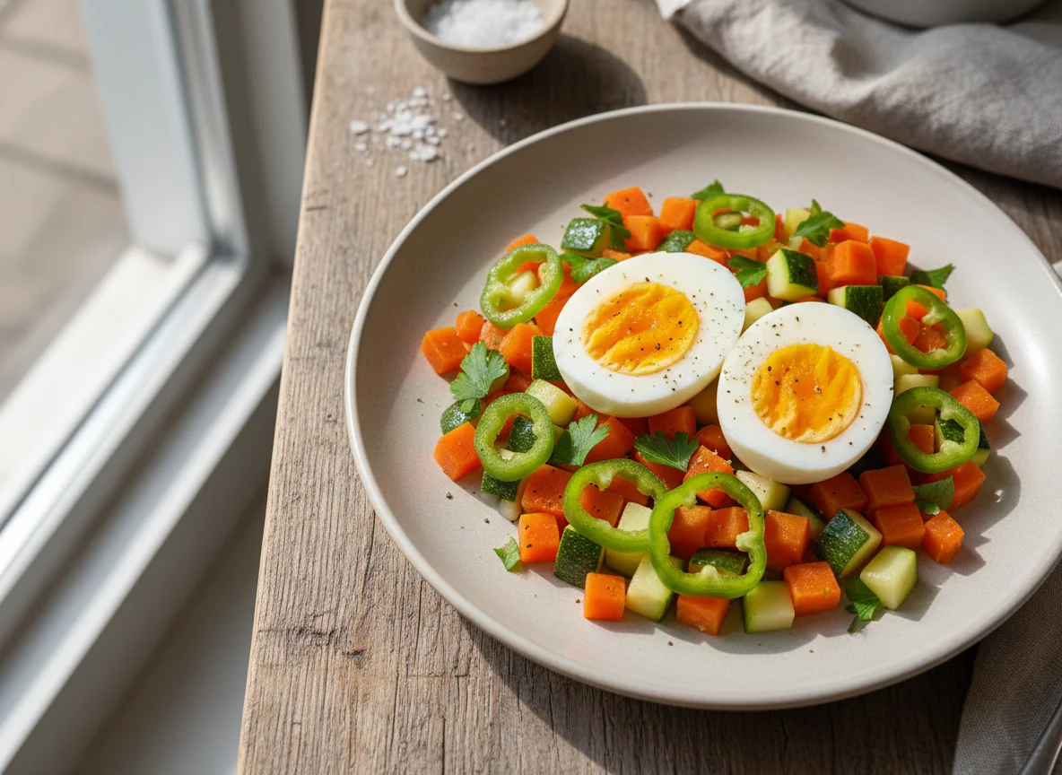 Boiled Eggs with Diced Vegetables photo