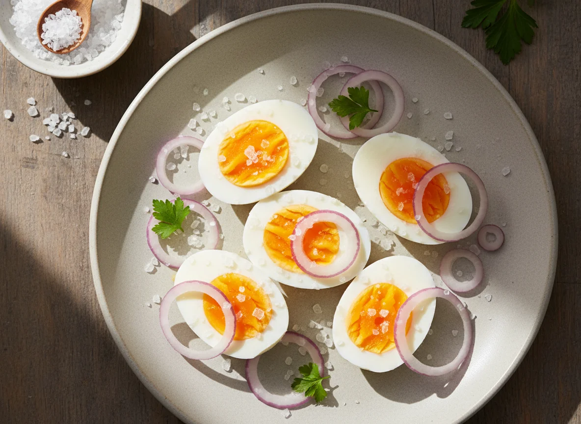 Boiled Eggs with Onion and Salt photo