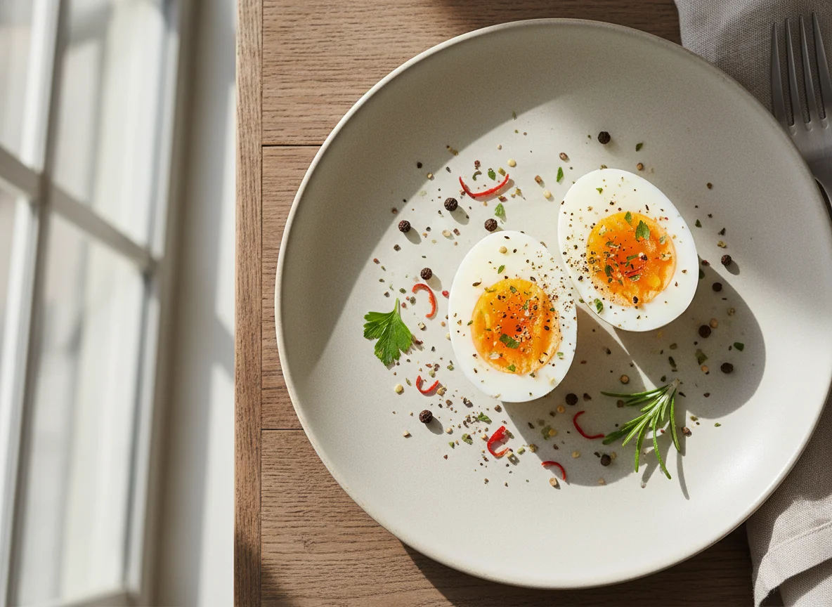 Boiled Eggs with Pepper and Herbs photo