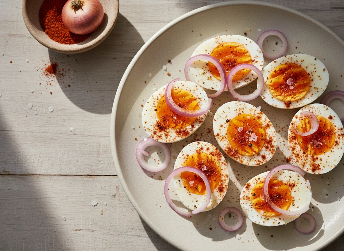 Boiled Eggs with Spices and Onion photo