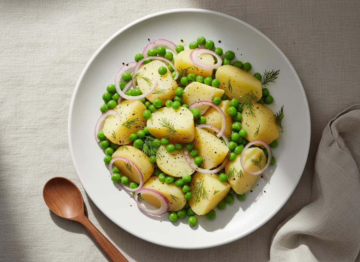 Boiled Potato with Peas and Red Onion photo