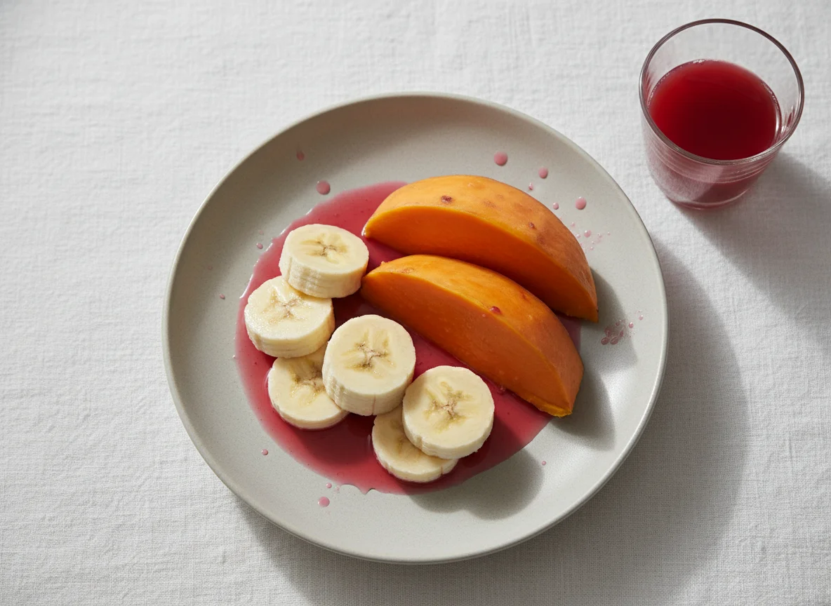 Boiled Sweet Potato and Banana with Juice photo