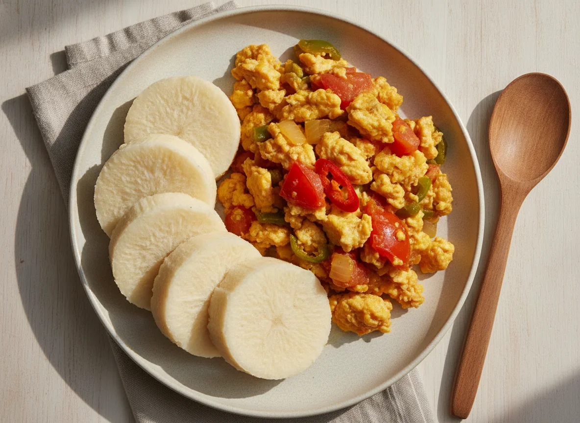 Boiled Yam with Egg Sauce photo