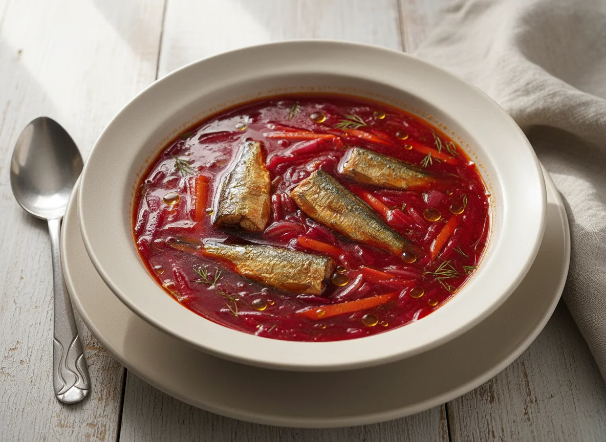 Borscht-style soup with fish photo