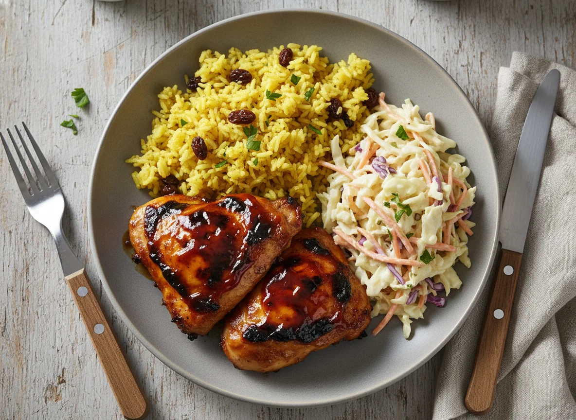 Braai Chicken with Yellow Rice and Coleslaw photo