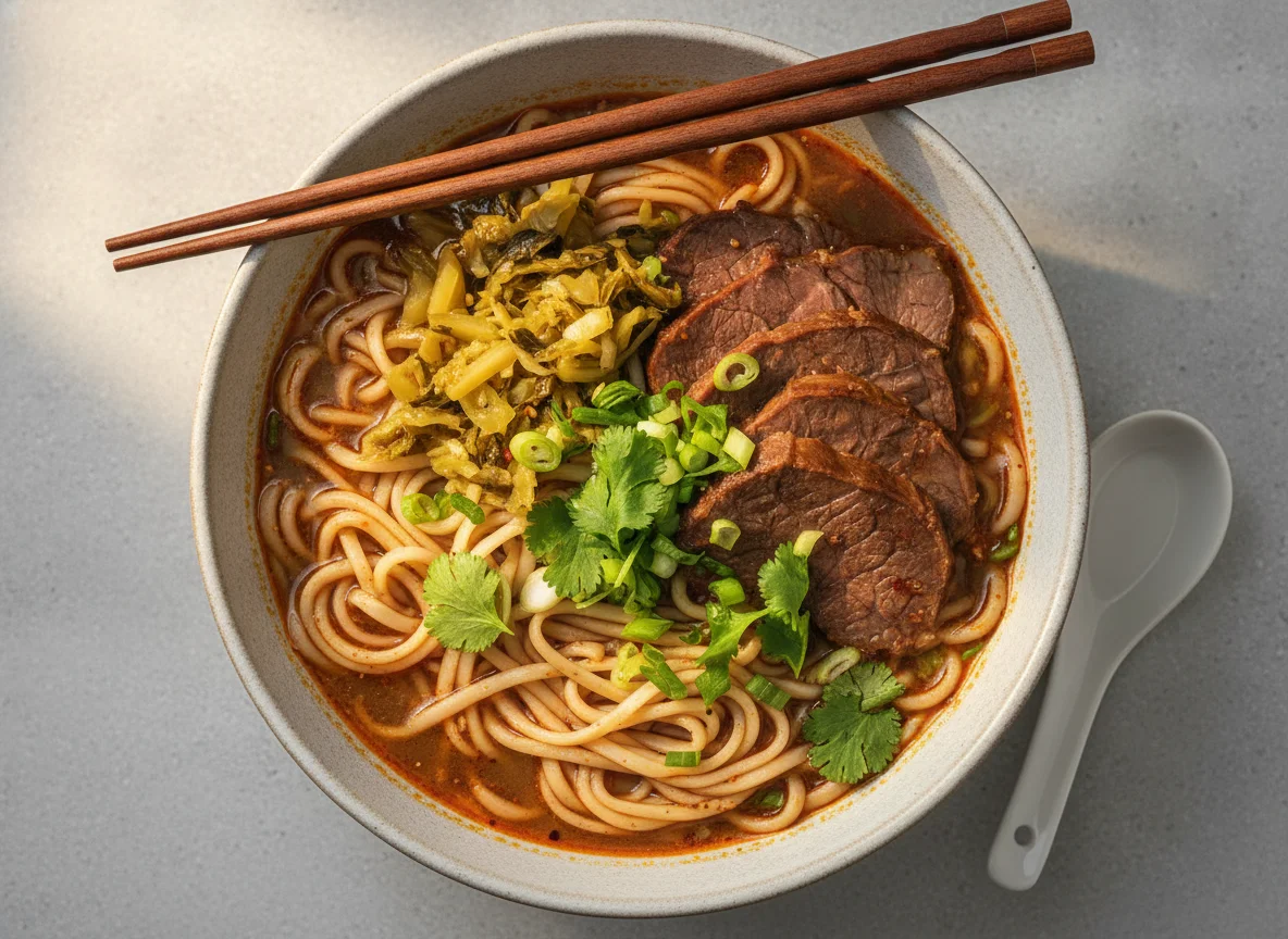 Braised Beef Noodle Soup with Pickled Vegetables photo