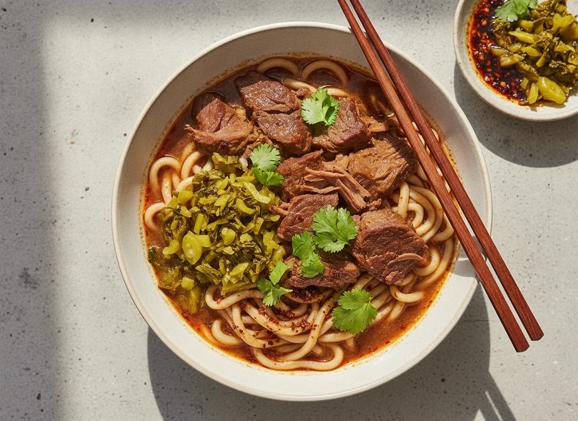 Braised Beef Noodles with Pickled Mustard Greens photo