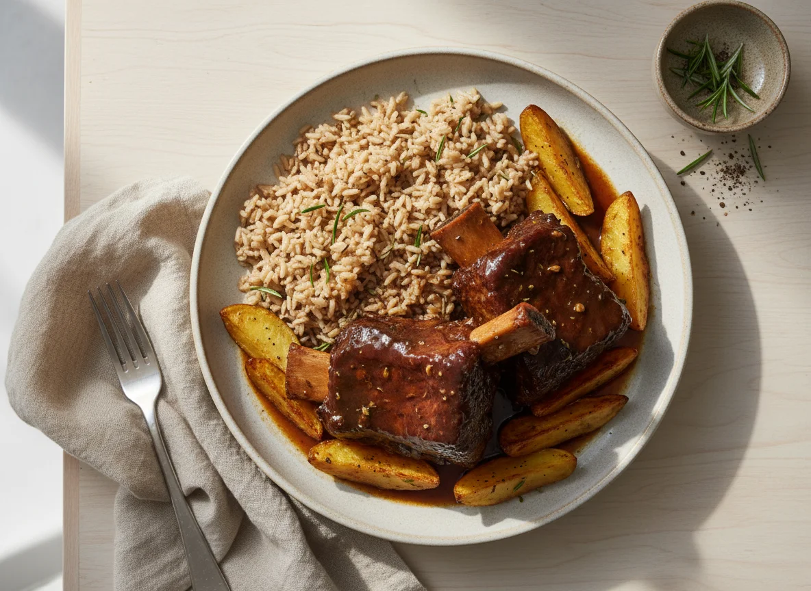Braised Beef Short Ribs with Potatoes and Rice photo
