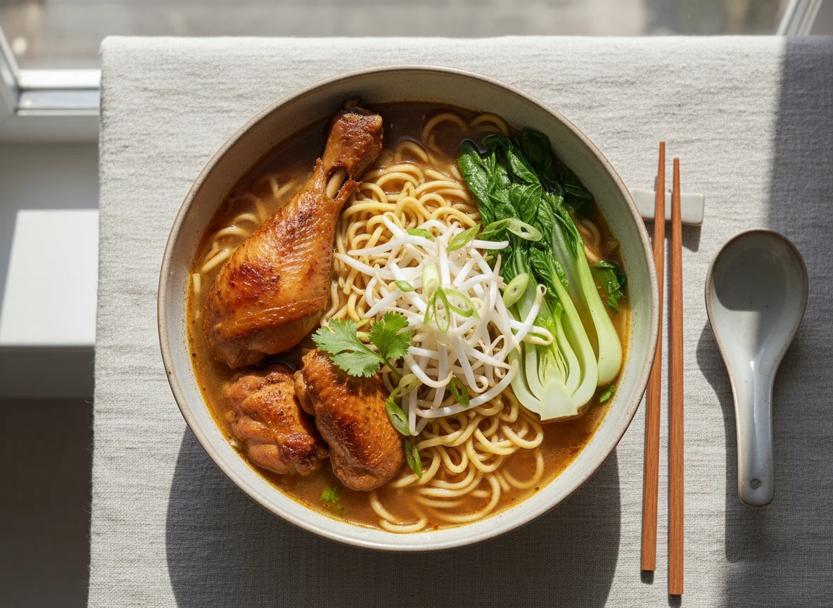 Braised Chicken Noodle Soup with Bean Sprouts photo