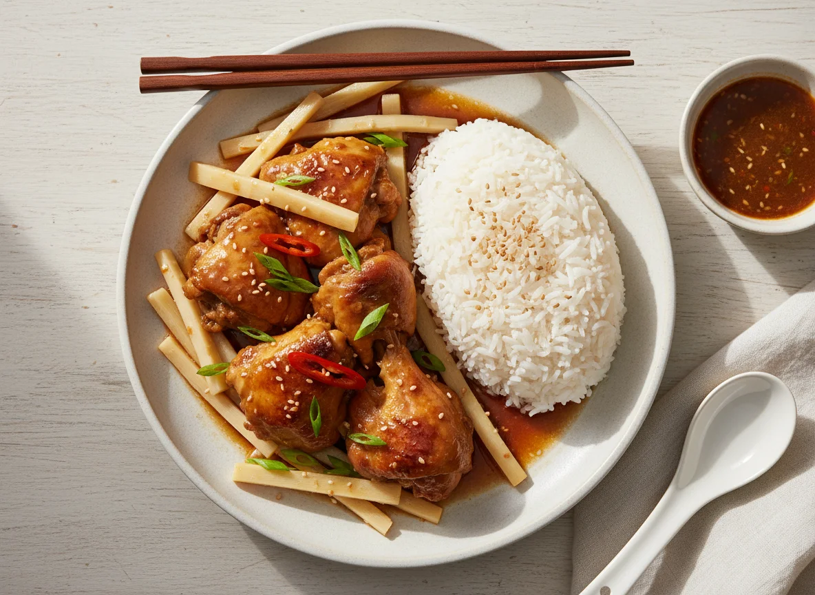 Braised chicken with bamboo shoots photo