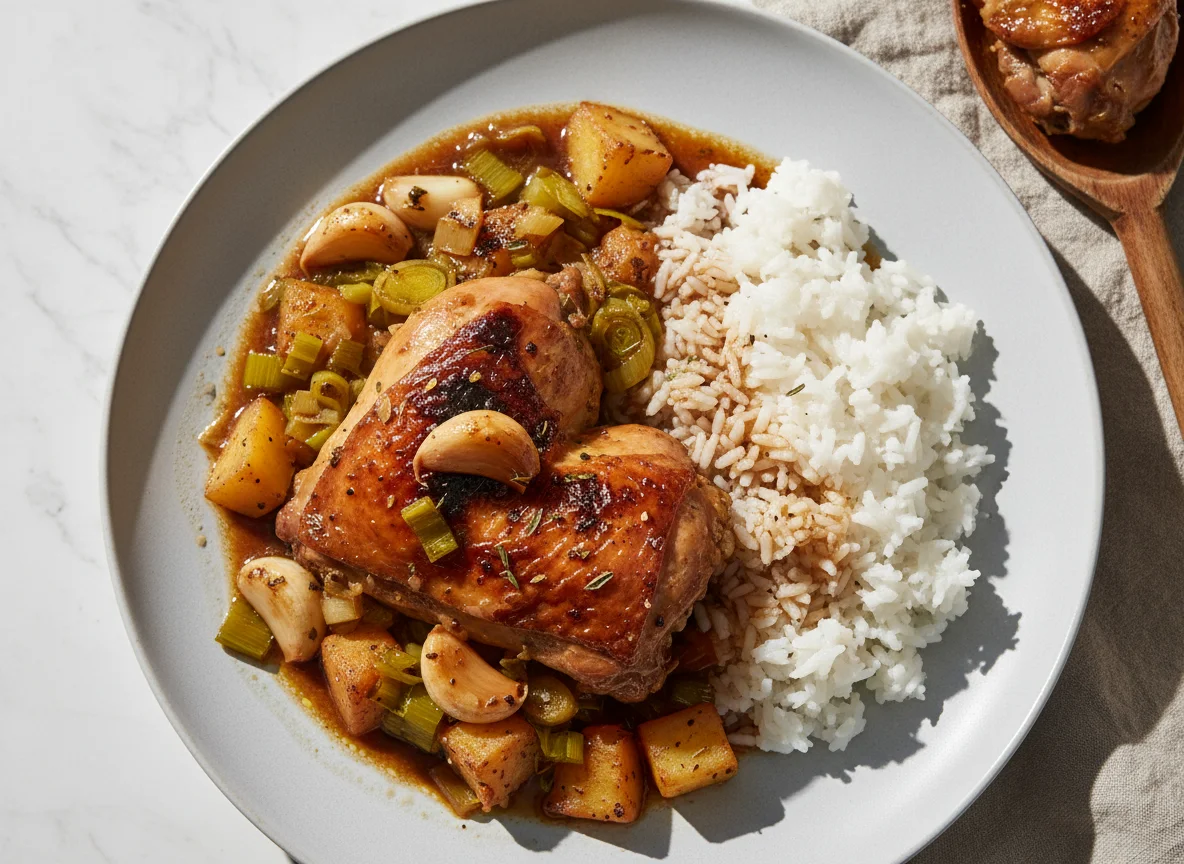 Braised Chicken with Garlic and Vegetables photo