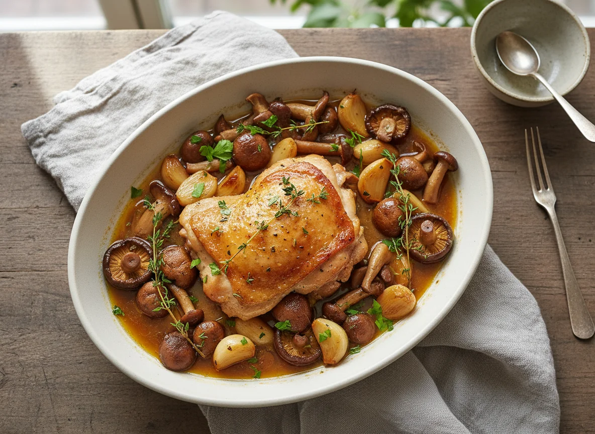 Braised Chicken with Mushrooms and Garlic photo