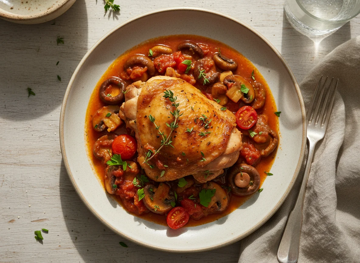 Braised Chicken with Mushrooms and Tomato Sauce photo
