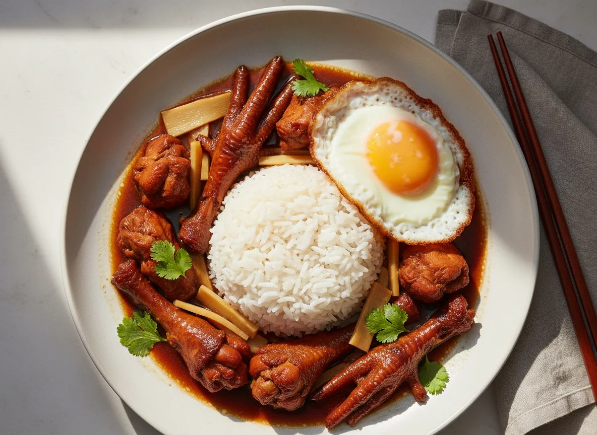 Braised Chicken with Rice and Fried Egg photo