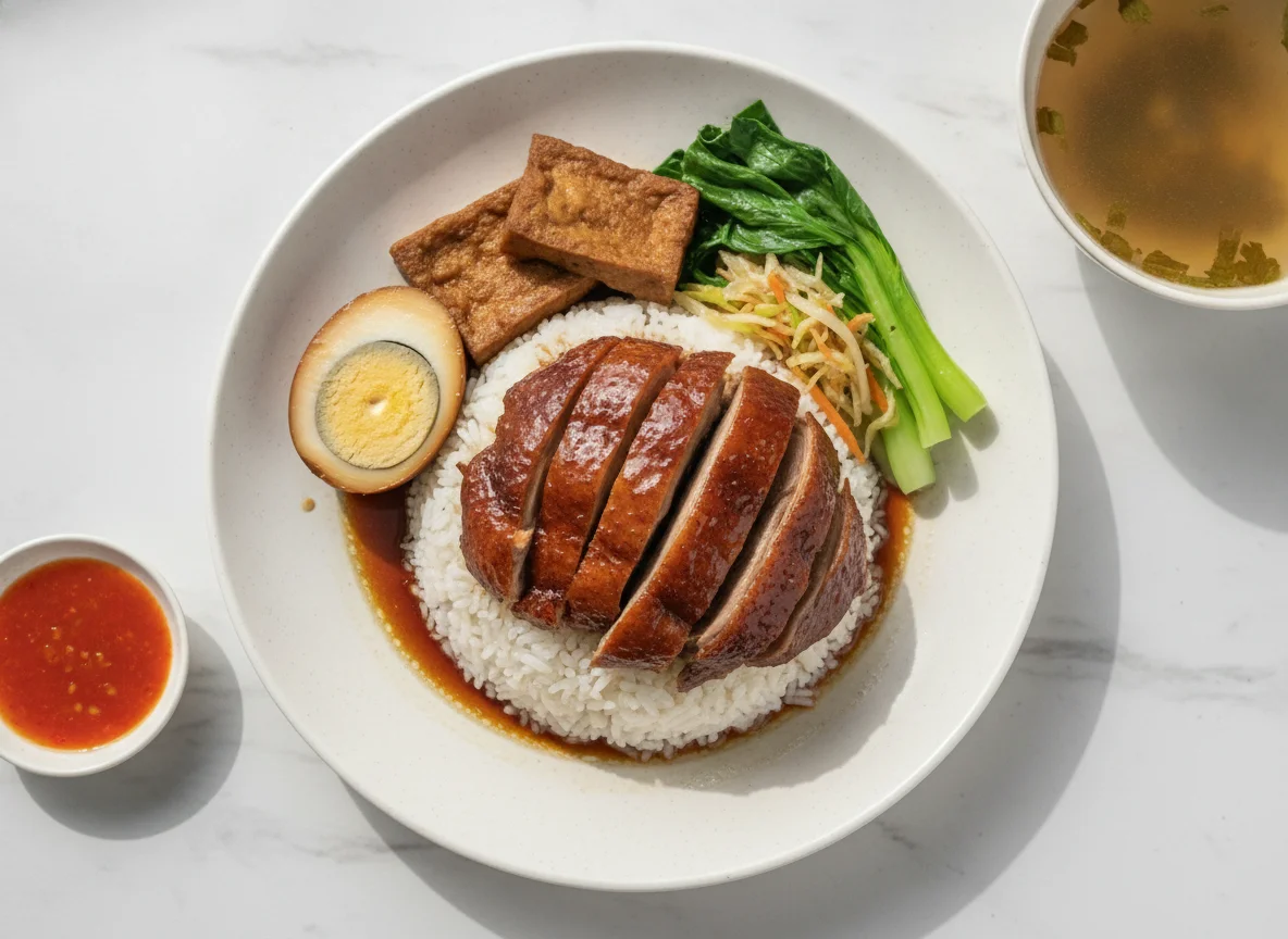 Braised Duck Rice with Soy Egg and Tofu photo