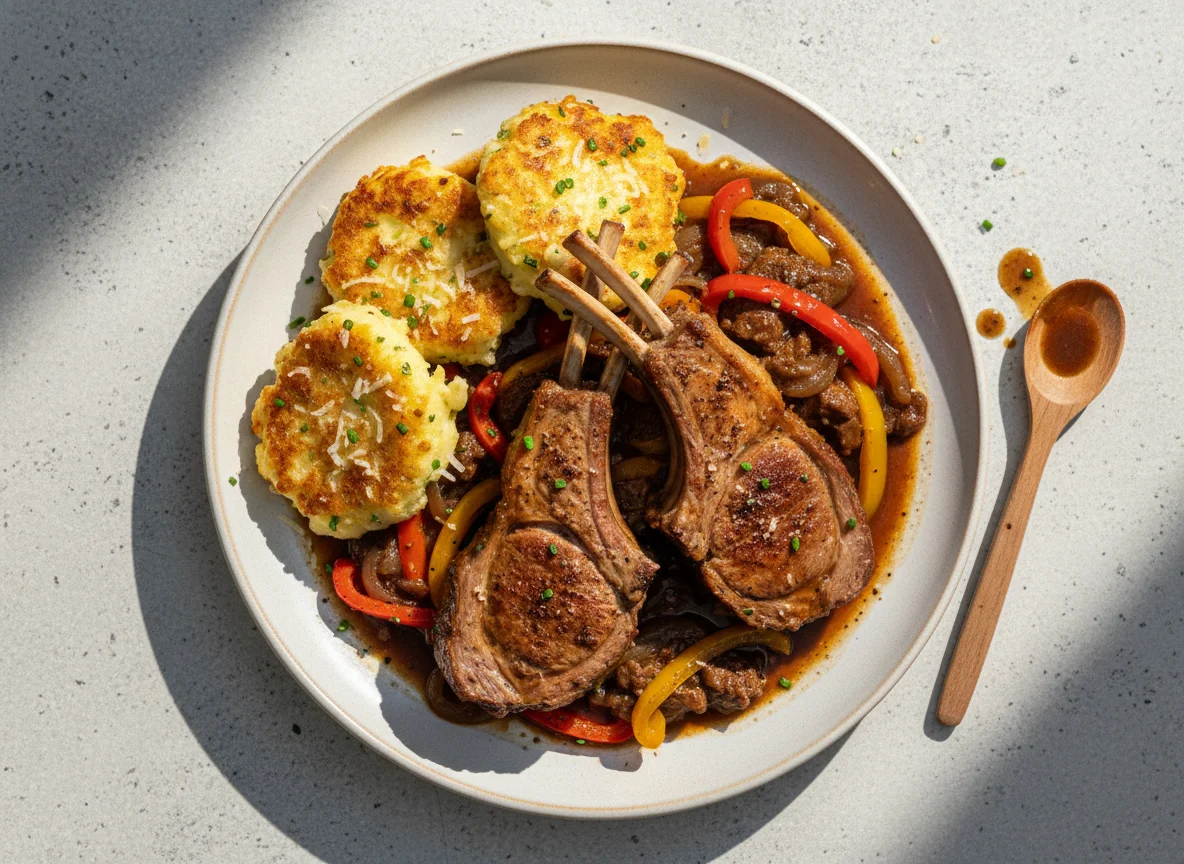 Braised Lamb Chops with Cauliflower and Cheese Fritter photo
