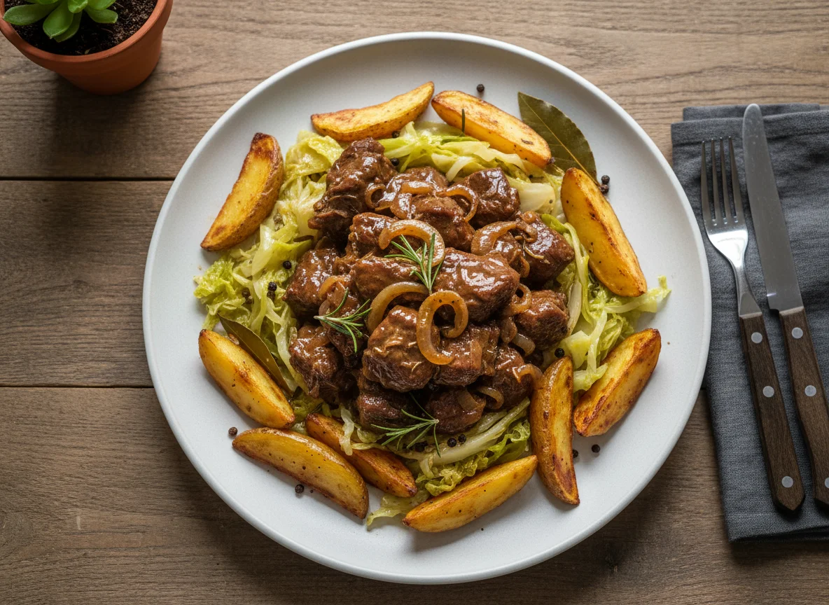 Braised Meat with Roasted Potatoes and Cabbage photo