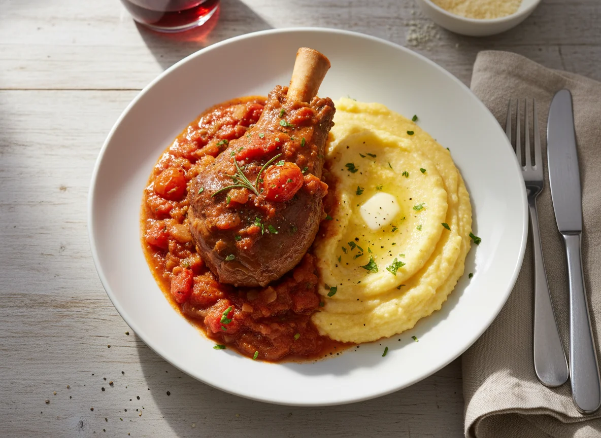 Braised Meat with Tomato Sauce and Polenta photo