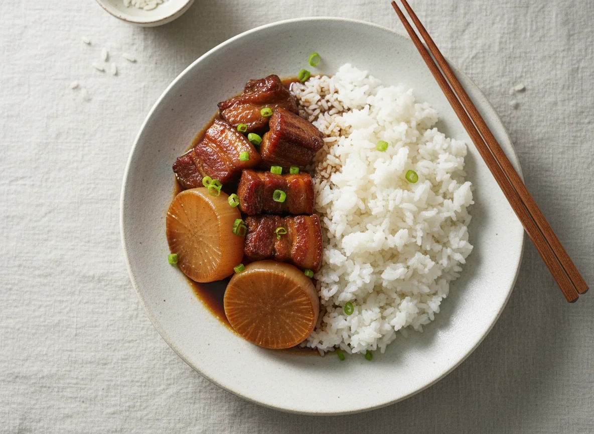 Braised Pork and Daikon with Rice photo