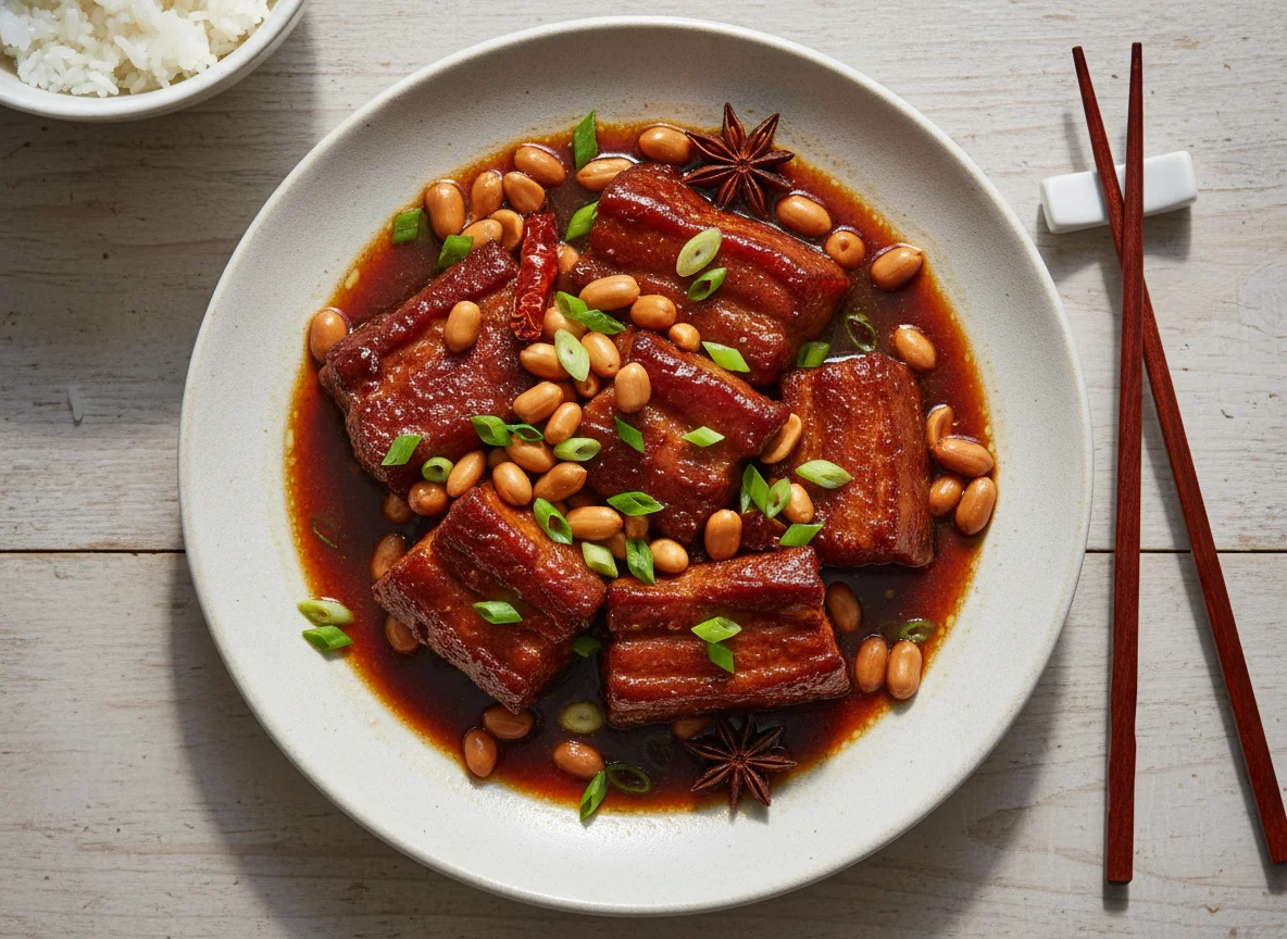 Braised Pork Belly with Peanuts and Spring Onion photo