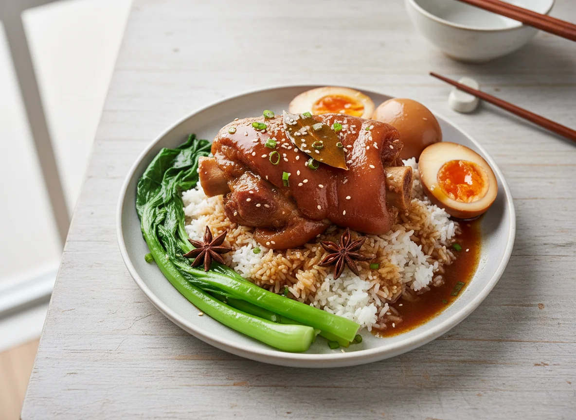 Braised Pork Leg with Rice and Egg photo