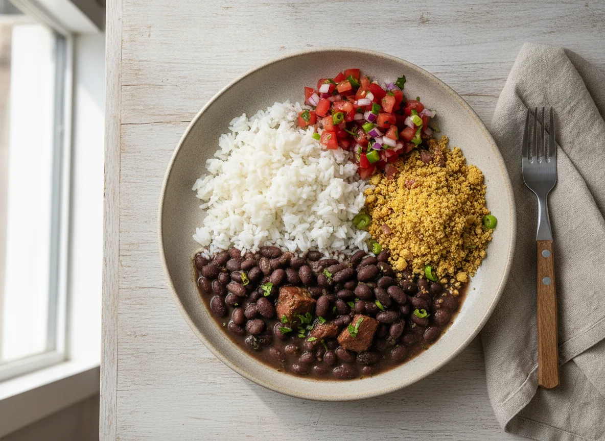 Brazilian Rice and Beans with Farofa and Pico de Gallo photo